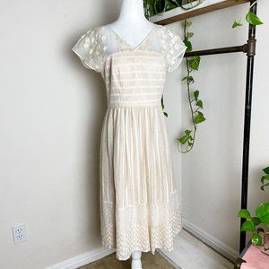 Anthro Moulinette Soeurs Poema Lace Fit & Flare Midi Dress Cream Size 8